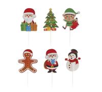 dekora Lot de 30 décorations de gâteaux de Noël 6 modèles assortis en papier dur avec pic en plastique alimentaire de 11 cm, décoration pour gâteaux, cupcakes et desserts
