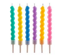 dekora - Lot de 6 Bougies d'Anniversaire Torsadées de 10 cm de Haut | Couleurs Pastel: Rose, Mauve, Orange, Bleu, Jaune et Vert | Idéal pour des Fêtes Mémorables