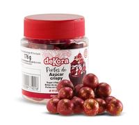 dekora - Perles de chocolat crispy Saint-Valentin - 59 sphères croustillantes décoratives rouge et doré - Pot 176 g pour gâteaux et cupcakes