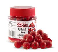 dekora - Perles de chocolat crispy Saint-Valentin - 59 sphères croustillantes décoratives rouge marbré avec touches vertes et blanches - Pot 176 g
