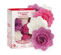 Dekora - Boîte de 15 Roses en Gaufrettes pour Décorer - Fleurs Comestibles pour Gâteaux - Décoration de Gaufres pour Gâteaux d'Anniversaire - Couleurs Assorties - 7 cm
