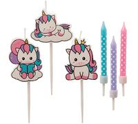 Dekora – Set de bougies d'anniversaire Licorne pour gâteau – 15 bougies