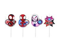 dekora Spidey Lot de 4 bougies d'anniversaire Motif Spidey et sa superéquipe, décoration pour gâteaux et cupcakes