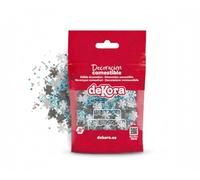 dekora - Sprinkle Mix Flocons de Neige 100g - Décoration Sucrée Comestible Bleu, Blanc et Argent - Pour Gâteaux, Cupcakes et Desserts d’Hiver - Sans Gluten, Sans Lactose