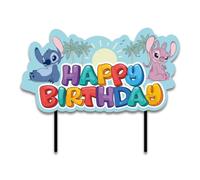 dekora, Stitch & Angel Gâteau d'anniversaire pour enfant Décoration de fête à thème Disney, convient pour contact alimentaire, Silhouette en papier 17,5 x 13 cm