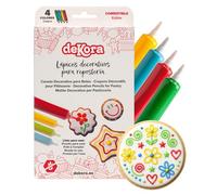 dekora - Stylos de glaçage comestibles 4 couleurs (4x19 g), colorant alimentaire gel prêt à l’emploi pour écrire et dessiner sur biscuits, gâteaux, cupcakes, idéal royal icing et fondant