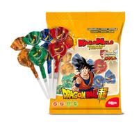 dekora - Sucettes Dragon Ball Super goût cola (5 unités) avec cœur chewing-gum et poudre pétillante piquante, bonbons cadeau pour anniversaire, sans gluten, sans lactose, 100 g (5 x 20 g)