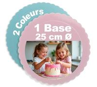 dekora - Support à gâteaux en carton - Surface lisse avec bord ondulé - Idéal pour les gâteaux, cupcakes et desserts lors de fêtes et événements - 2 couleurs : bleu et rose - Diamètre : 25 centimètres