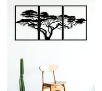 Dekory Arbre de Vie Baobab Africain en Métal Noir - Tableau Mural Triptyque Grand Format, Art Mural Arbre d’Afrique Moderne pour Salon, Chambre ou Entrée - 150x75 CM