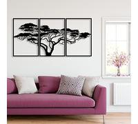Dekory Arbre de Vie Baobab Africain en Métal Noir - Tableau Mural Triptyque Grand Format, Art Mural Arbre d’Afrique Moderne pour Salon, Chambre ou Entrée - 102x51 CM