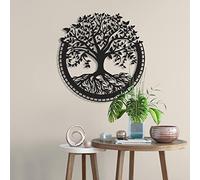 Dekory Arbre de Vie en Métal Noir - Décoration Murale Ronde Style Industriel, Art Mural Élégant pour Salon, Chambre, Bureau ou Entrée - 93x90 CM