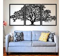 Dekory Arbre de Vie en Métal Noir - Triptyque Décoration Murale 3 Panneaux, Art Mural Moderne Grand Format pour Salon, Chambre, Bureau - 162x75 CM