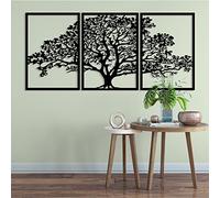 Dekory Arbre de Vie en Métal Noir - Triptyque Décoration Murale 3 Panneaux, Art Mural Moderne Grand Format pour Salon, Chambre, Bureau - 130x60 CM