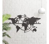 Dekory Art Mural Carte du Monde en Métal - Points Cardinaux Complets - Décoration Intérieure Élégante pour Salon - 116 x 75 cm[45,6'' x 29,5'']