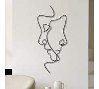 Dekory Déco murale en métal noir - Line art visages face à face, deux profils reliés au trait - Style contemporain minimaliste, art mural abstrait pour salon ou chambre - 65x28 CM