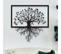 Dekory Décoration murale arbre de vie en métal noir - Motif racines et branches, silhouette minimaliste style industriel - Art mural géométrique contemporain pour salon ou bureau - 50x50 CM
