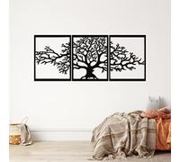 Dekory Décoration Murale Arbre de Vie en Métal Noir - Triptyque 3 Panneaux Style Moderne Industriel, Art Mural Grand Format pour Salon, Chambre, Bureau - 132 × 55 cm