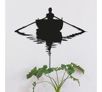 Dekory Décoration murale bateau en métal noir - Silhouette rameur et reflet sur l’eau, style industriel minimaliste - Art mural moderne pour salon ou bureau, esprit bord de mer - 88x80 CM