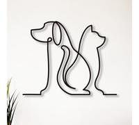 Dekory Décoration murale chat et chien en métal noir - Line art minimaliste - Art mural pour cabinet vétérinaire, salle d’attente ou salon - 60x47 CM