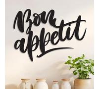 Dekory Décoration murale cuisine en métal noir - Panneau/enseigne « Bon appétit » - Pour cuisine, salle à manger, restaurant ou café, déco murale moderne - 40x27 CM