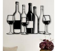 Dekory Décoration murale en métal noir - Bouteilles et verres à vin - Panneau décoratif pour bar, cave à vin, cuisine, salle à manger, restaurant - Cadeau amateur de vin - 40x30 CM