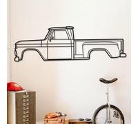 Dekory Décoration murale pick-up en métal noir - Chevrolet C10 Stepside 1965, silhouette minimaliste, camionnette classique - Art mural moderne et vintage pour garage ou salon L - 100 CM