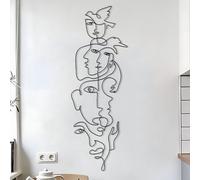 Dekory Décoration murale visages en métal noir - Line art au trait continu, style cubiste moderne - Art mural abstrait vertical pour salon ou bureau - 74x25 CM