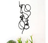 Dekory Deux Visages Line Art en Métal Noir - Art & Décoration Murale Minimaliste, Sculpture Moderne pour Salon, Chambre, Bureau - 39x105 CM
