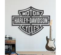 Dekory Enseigne Murale Harley Davidson Moto Vintage en Métal Noir - Art Mural Emblème Custom Style Industriel Cycles, Plaque Décoration Garage & Salon Biker - 50x38 CM
