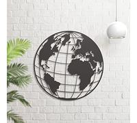 Dekory Globe Carte du Monde en Métal Noir - Décoration Murale Ronde Ø 35 cm, Style Industriel, Art Mural Planisphère Moderne pour Salon, Bureau, Chambre