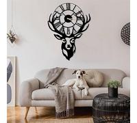 Dekory Horloge Murale Tête de Cerf Deer en métal Noir, silencieuse sans tic-tac, Design Industriel Vintage, déco Style Rustique, pour Salon, Chambre à Coucher, Bureau, idée Cadeau - 80x60 CM