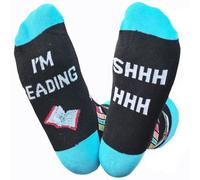 Dekzked Cadeaux pour amateurs de livres pour femmes et hommes, chaussettes de lecture amusantes pour les amateurs de livres, chaussettes de lecture folles pour adolescentes, filles et garçons, bleu
