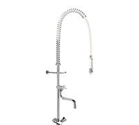 Delabie – Ensemble prélavage mélangeur monotrou, robinet bec télescopique, flexible+douchette blancs