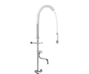 Delabie - Ensemble de prelavage avec melangeur monotrou et robinet de puisage a bec telescopique. flexible et douchette blancs