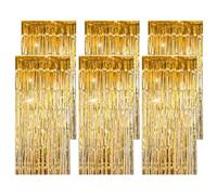 DELAESI Lot de 6 rideaux à lamelles dorées à paillettes - Pour fête d'anniversaire, remise de diplôme, décoration de scène (1 m x 2 m)