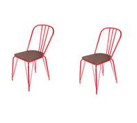 Delamaison Chaise Bistro Bois d'Orme et Métal Industriel Lot de 2 Rouge | Bois d'orme et métal, chaise bistro industriel, lot de 2, salle à manger, rouge