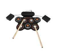 Delaman Drumset Batterie électronique portable avec 7 coussinets, haut-parleur 3 W, 10 rythmes, 10 chansons de démonstration, baguettes et pédale, idéal pour la pratique