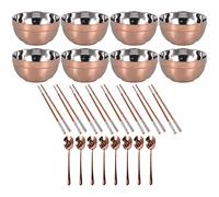 Delaman Ensemble de couverts de cuisine en acier inoxydable 304 - Pour la maison et le restaurant - Comprend un bol, une cuillère et des baguettes - Or rose