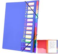 Delamiya Dossier de documents A4, dossier extensible portable avec 12 compartiments, dossier de bureau en plastique PP avec bande élastique, étanche, pour fournitures scolaires et de bureau