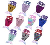 Delamiya Lot de 10 porte-monnaie à paillettes pour fille et enfant, mini sac à bandoulière pour cadeau d'anniversaire, rose bonbon, sirène