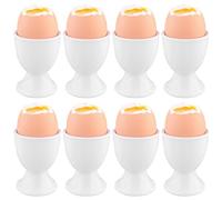 Delamiya Lot de 8 coquetiers en plastique blanc avec pied pour la table du petit-déjeuner, pour chaque table de petit-déjeuner, œufs durs et tendres, blancs