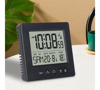 Delamiya Réveil Numérique Radio-Piloté Avec Thermomètre, Calendrier, Lumière, Température, Semaine, Affichage De La Date, Deux Heures De Réveil Indépendantes, Réglage Automatique De L'heure
