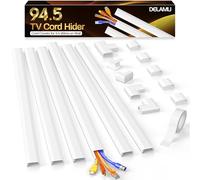 Delamu Grand cache-câble TV, cache-câbles de 240 cm pour 3 à 4 fils sur le mur, facile à installer - Cache-câbles pour cordons de TV, chemin de câbles - 16 x 3,9 x 1,7 cm (l x H) - Blanc