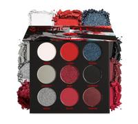 DE'LANCI Palette de fards à paupières, noir, rouge, 9 couleurs, pour Halloween, gothique, clown d'horreur, métallisé, brillant, noir, rouge, argent, hautement pigmenté, durable, pour scène, cosplay