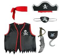 Delanhon Accessoires de pirate pour enfants - Chapeau de capitaine - Crochet - Cache-œil pour la journée mondiale du livre - Costume d'Halloween pour enfant
