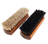 DELARA Deux Grandes brosses de Polissage 100% CRIN, Couleur: Noir et Gris argenté, Manche bombé en Bois laqué