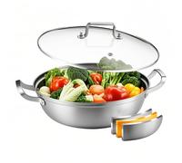 DELARLOCHEF Cocotte en acier inoxydable 30 cm - Avec couvercle vitré, Adaptable à tous types de cuisinières, Multicouche pour les ragoûts & Cuisson en extérieur