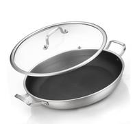 DELARLOCHEF Poêle à Paella 38 cm 12 Pers Revêtement Nid d'Abeille 316°C Sans PFOA | Compatible Induction/Tous Feux | Chaleur Uniforme Lavable Lave-Vaisselle Idéal Paell
