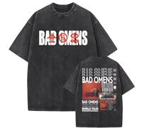 Délavé Rétro T-Shirt Bad Band Omens Do You Feel Love Europe Tour Coton Harajuku Manches Courtes Unisexe Tendance Haut-I||l