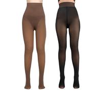 Delcast Lot de 2 paires de collants doublés en polaire pour femme - Design triangle à l'entrejambe, taille haute, leggings transparents épais et chauds., doré, Medium